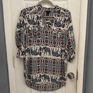 Rue21 Black and White Graphic Tunic with Mandarin Collar